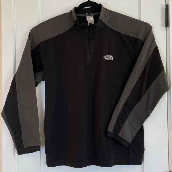 North Face Mens Large Black Gray Quarter Zip Thermal Fleece Pullover‎ Sweatshirt - Picture 1 of 14